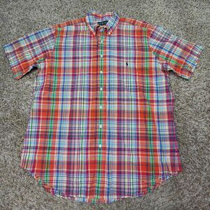 Ralph Lauren Button Down Shirt Mens XLT XL Tall Plaid Pony Short Sleeve Preppy